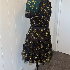 Black Halter Neck Floral Dress Mesh